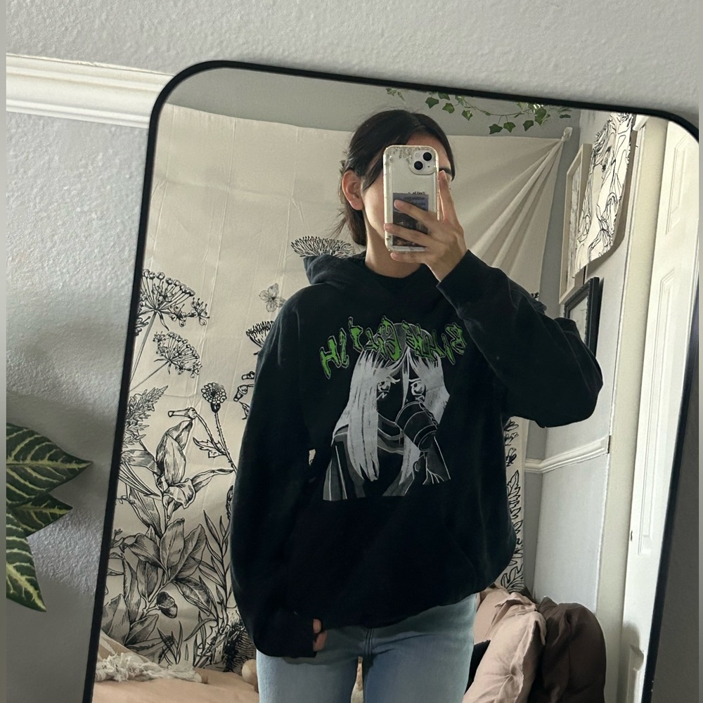 Graphic Black Hoodie with Green Accents